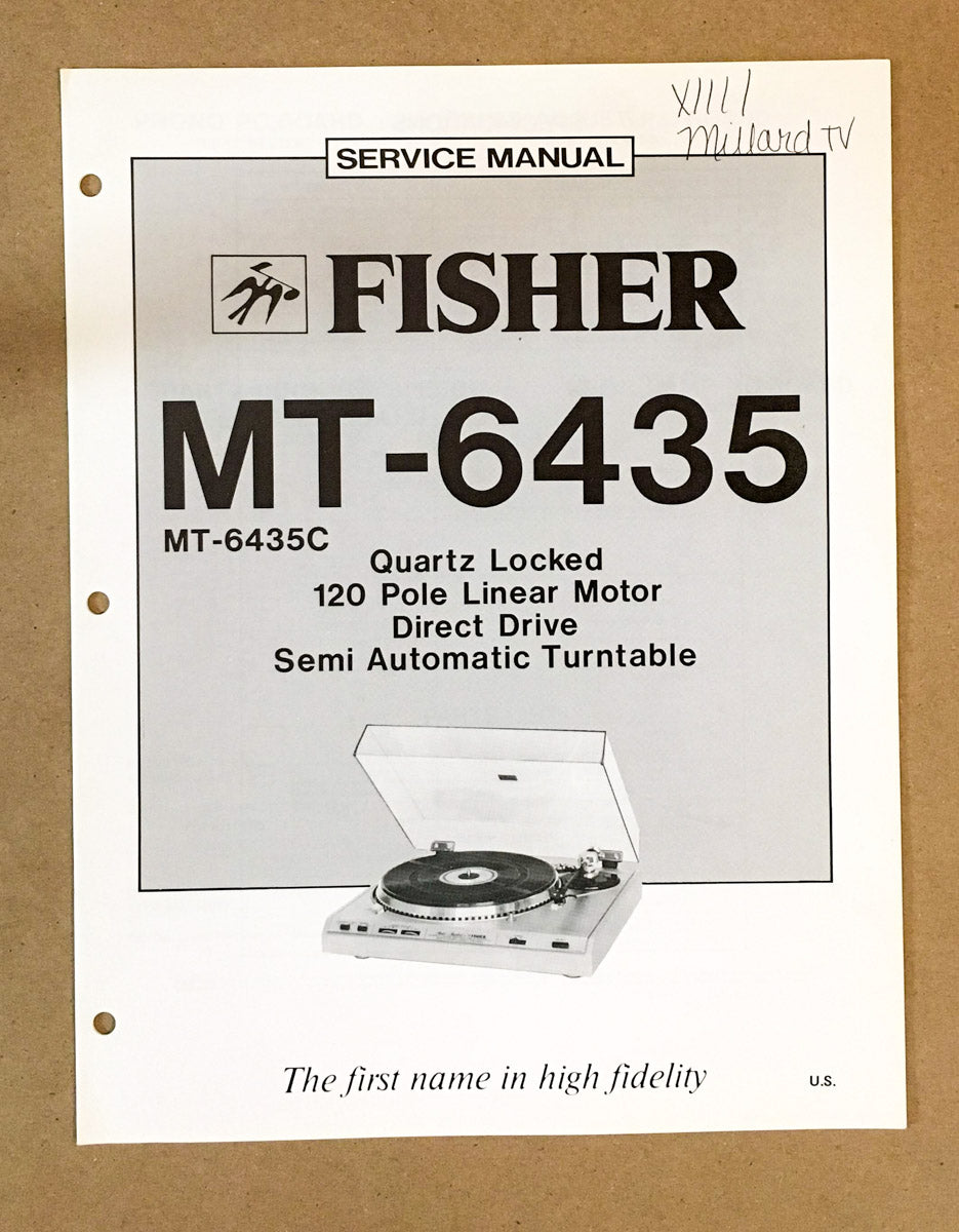 Fisher MT-6435 Record Player / Turntable Service Manual *Original*