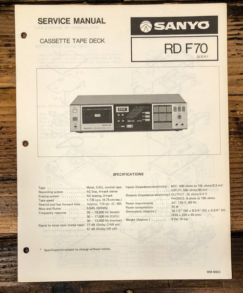 Sanyo RD F70 RD-F70 Cassette Service Manual *Original*