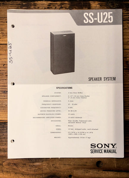 Sony SS-U25 Speaker  Service Manual *Original*