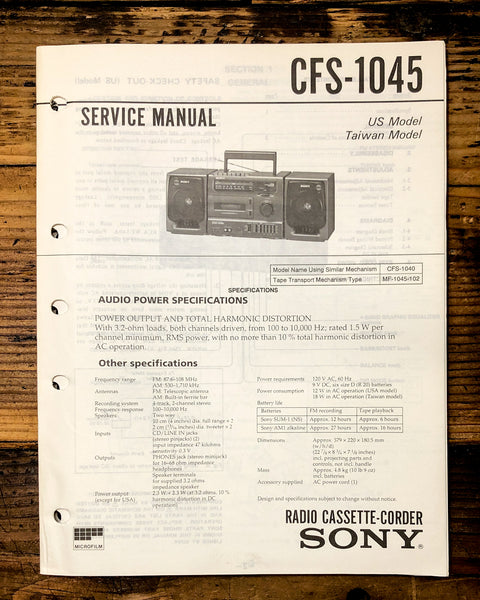 Sony CFS-1045 Radio / Stereo  Service Manual *Original*