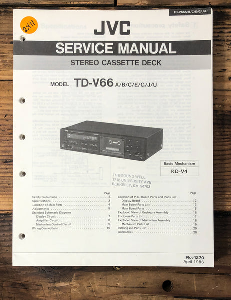 JVC TD-V66 Cassette  Service Manual *Original*
