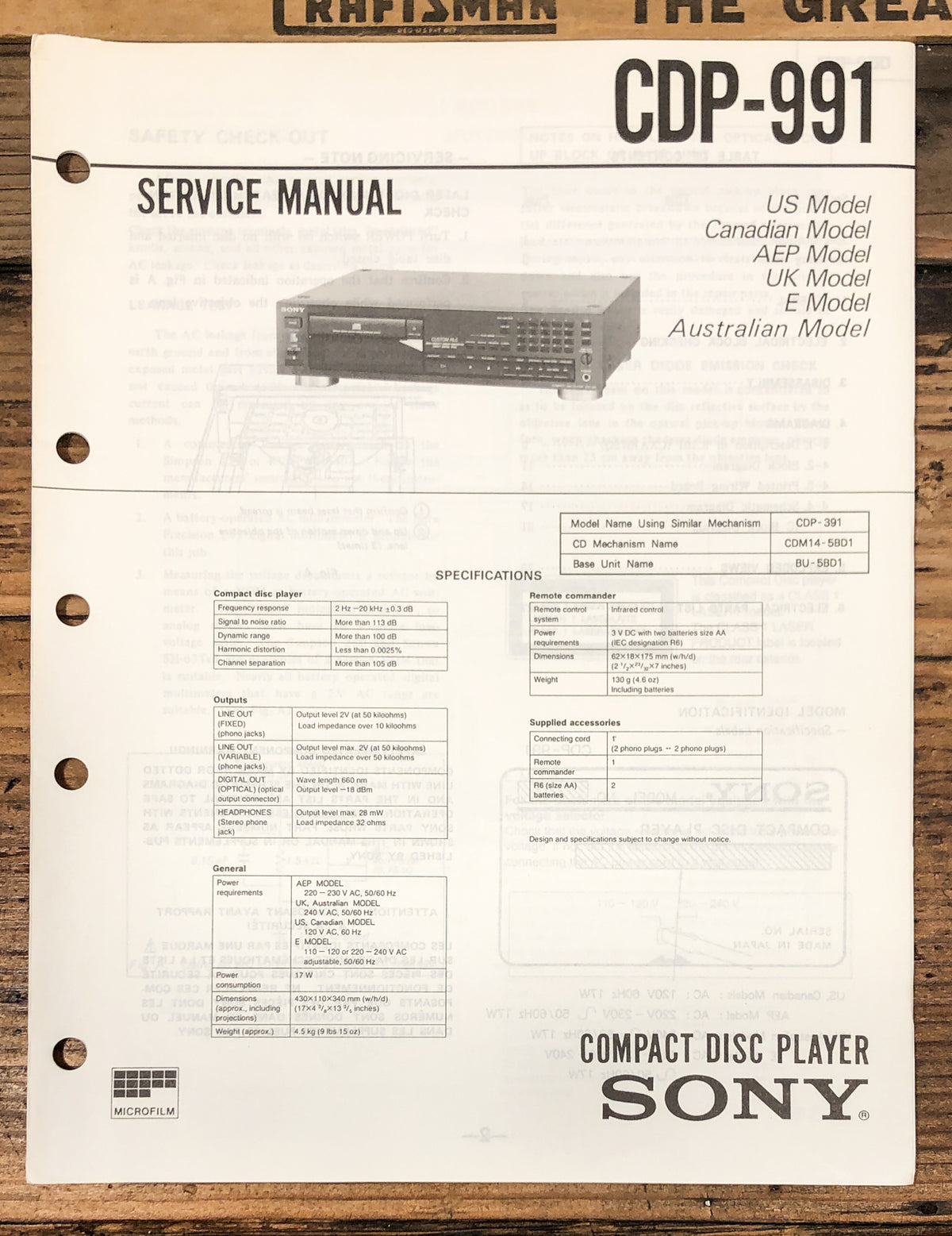 Sony CDP-991 CD Player  Service Manual *Original*