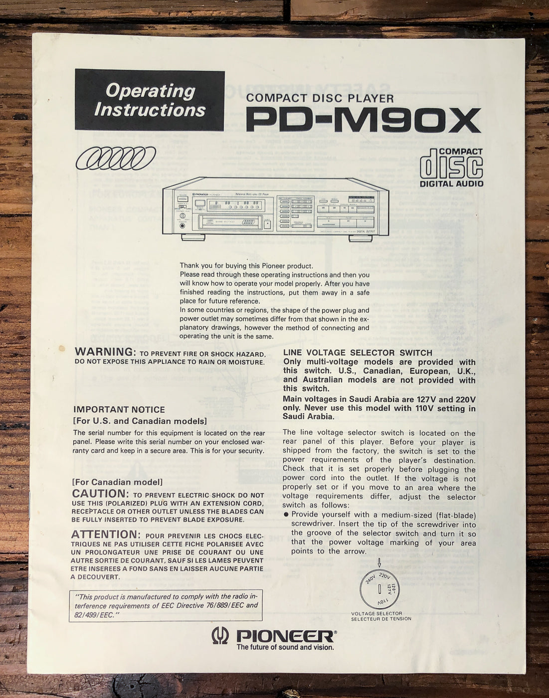 Pioneer PD-M90X CD Player Owners / User Manual *Original*