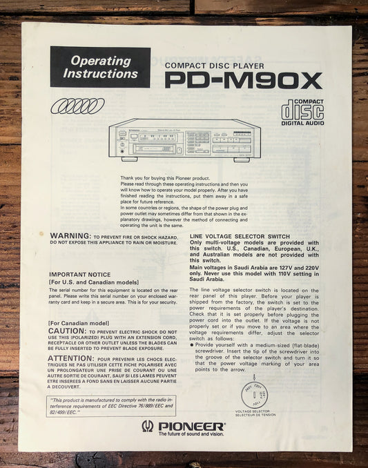 Pioneer PD-M90X CD Player Owners / User Manual *Original*
