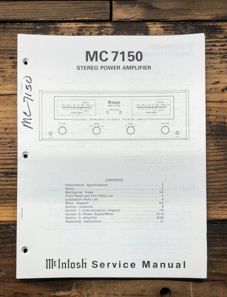 McIntosh MC7150 MC-7150 Amplifier  Service Manual *Original*