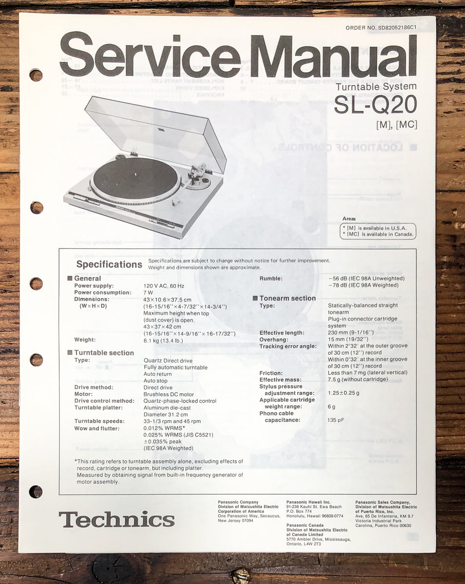 Technics SL-Q20 Record Player / Turntable Service Manual *Original*
