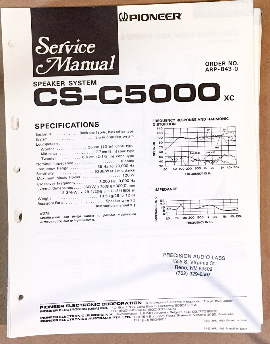 Pioneer CS-C5000 SPEAKER Service Manual *Original*