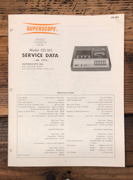 Superscope CD-301 Cassette  Service Manual *Original*