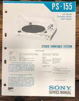 Sony PS-155 Record Player / Turntable Service Manual *Original*