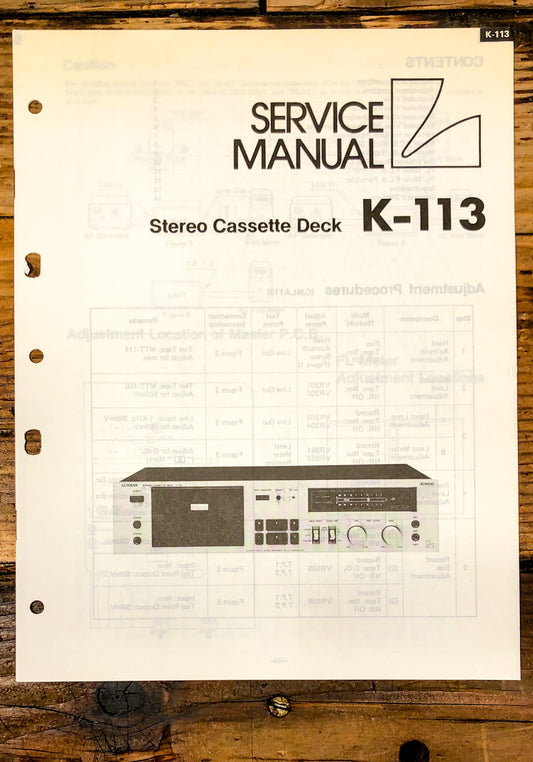 Luxman K-113 Cassette Service Manual *Original*