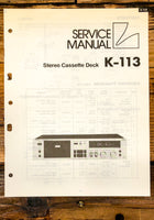 Luxman K-113 Cassette Service Manual *Original*