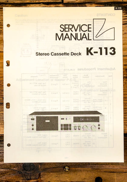 Luxman K-113 Cassette Service Manual *Original*