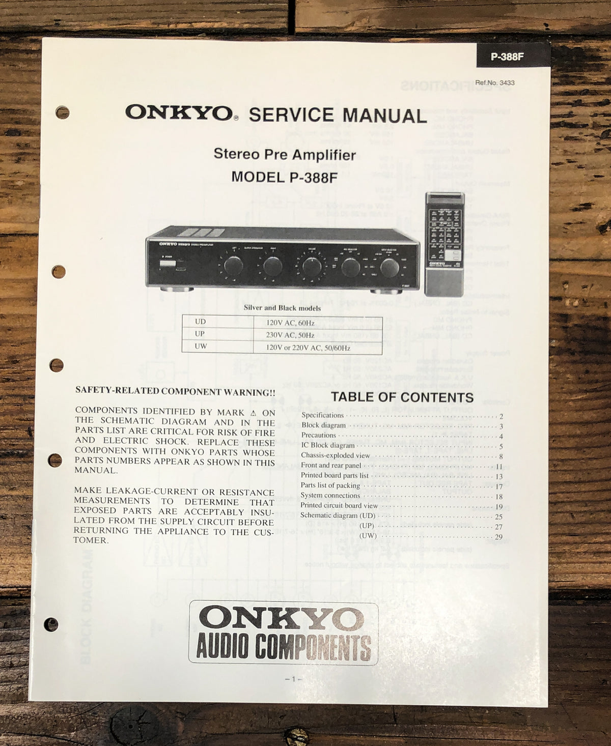 Onkyo P-388F Preamp / Preamplifier Service Manual *Original*