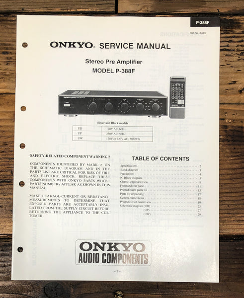 Onkyo P-388F Preamp / Preamplifier Service Manual *Original*