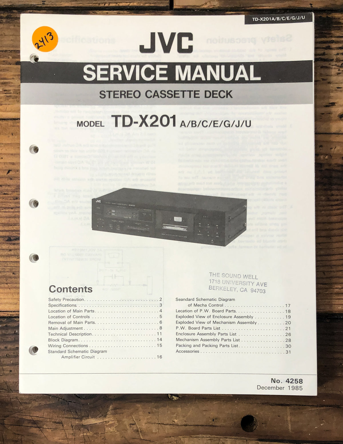 JVC TD-X201 Cassette  Service Manual *Original*