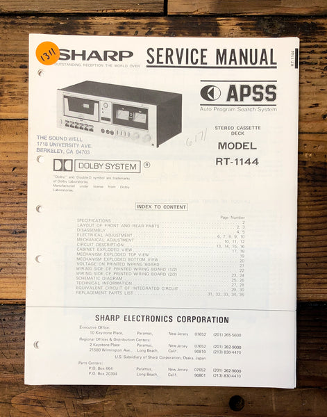 Sharp RT-1144 Cassette  Service Manual *Original*