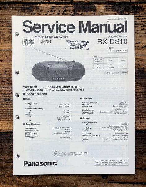 Panasonic RX-DS10 Radio Cassette  Service Manual *Original*