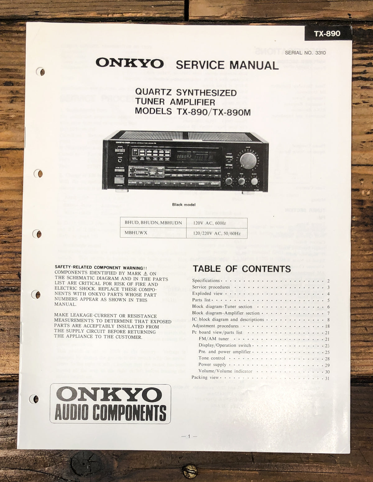 Onkyo TX-890 TX-890M Receiver Service Manual *Original*