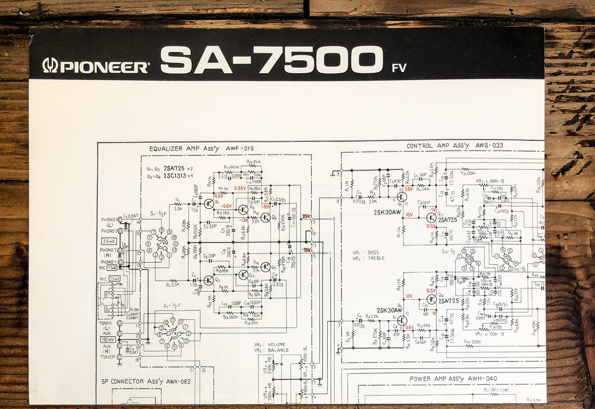Pioneer SA-7500 FV Amplifier Fold Out Schematic *Original*