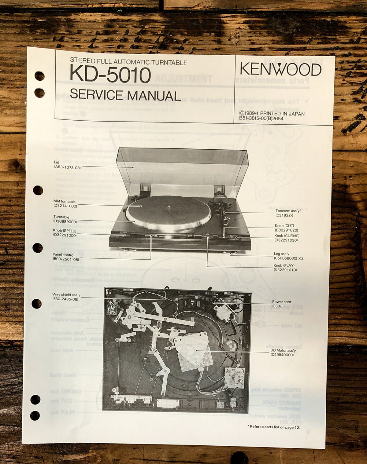 Kenwood KD-5010 Record Player / Turntable  Service Manual *Original*