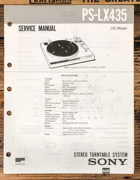 Sony PS-LX435 Record Player / Turntable  Service Manual *Original*