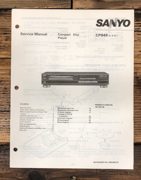 Sanyo CP-848 CP-848 CD Player Service Manual *Original*