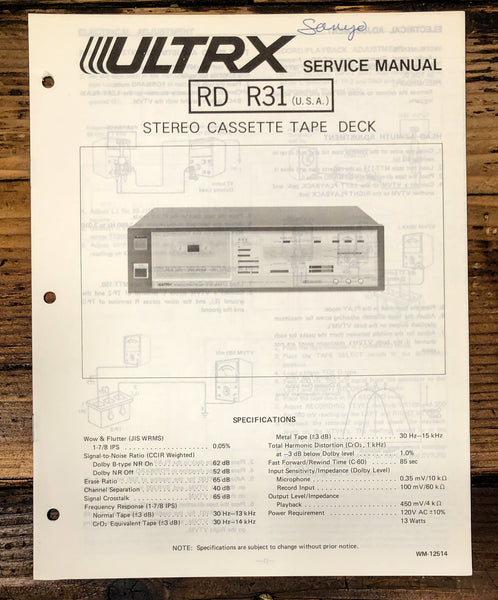 Sanyo RD R31 RD-R31 Cassette Service Manual *Original*