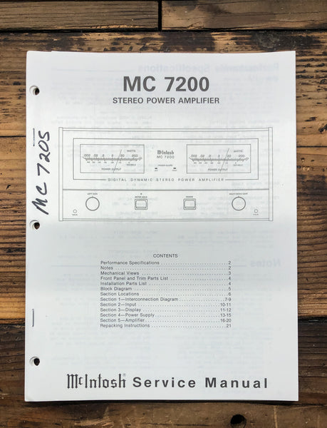 McIntosh MC7200 MC-7200 Amplifier  Service Manual *Original*