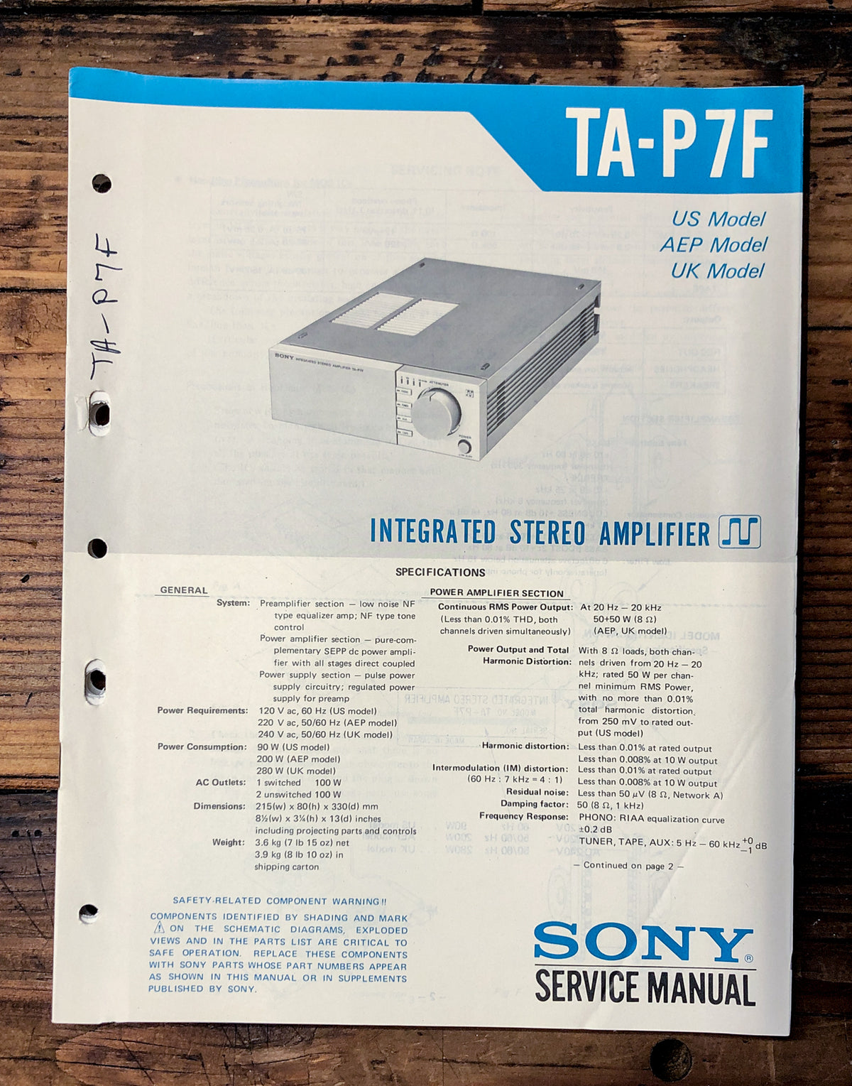 Sony TA-P7F Amplifier  Service Manual *Original*