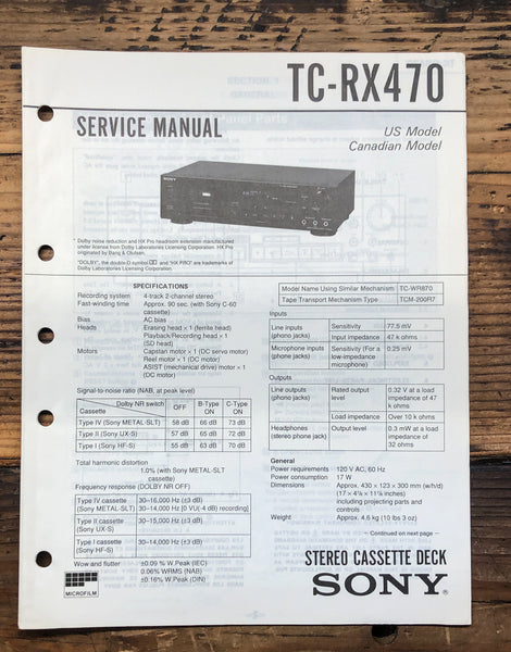 Sony TC-RX470 Cassette  Service Manual *Original*