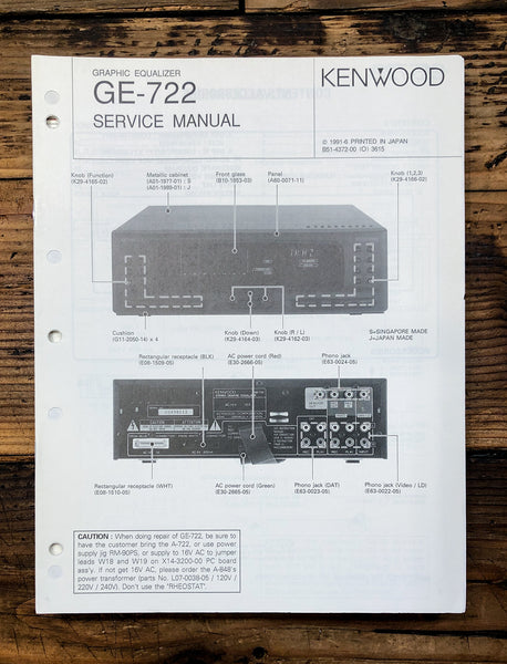 Kenwood GE-722 Equalizer  Service Manual *Original*