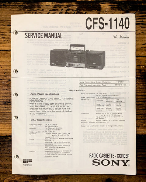 Sony CFS-1140 Radio / Stereo  Service Manual *Original*