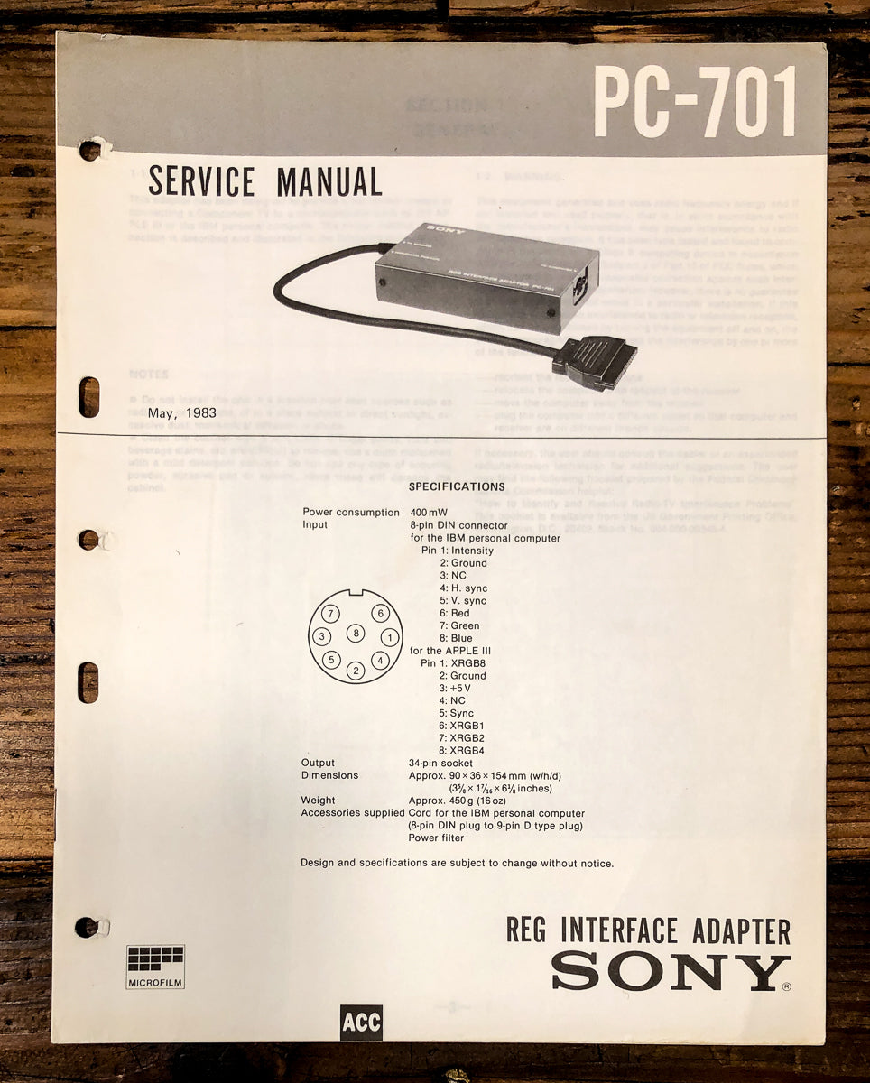 Sony PC-701 Interface Adapter Service Manual *Original*