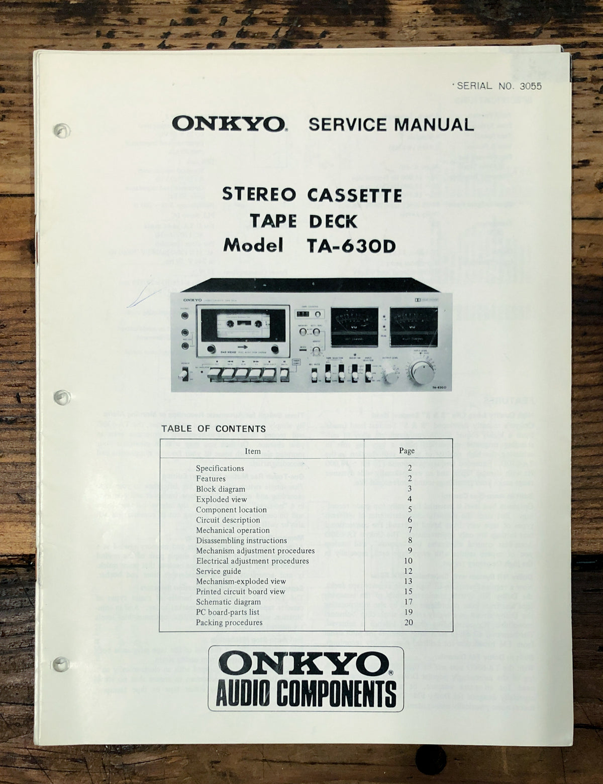 Onkyo TA-630D Cassette  Service Manual *Original* #1