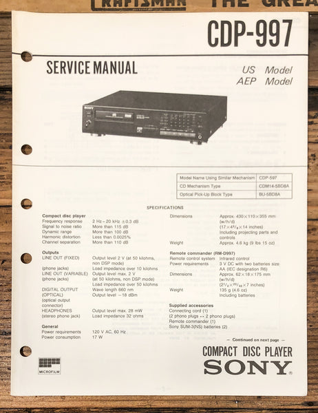Sony CDP-997 CD Player  Service Manual *Original*