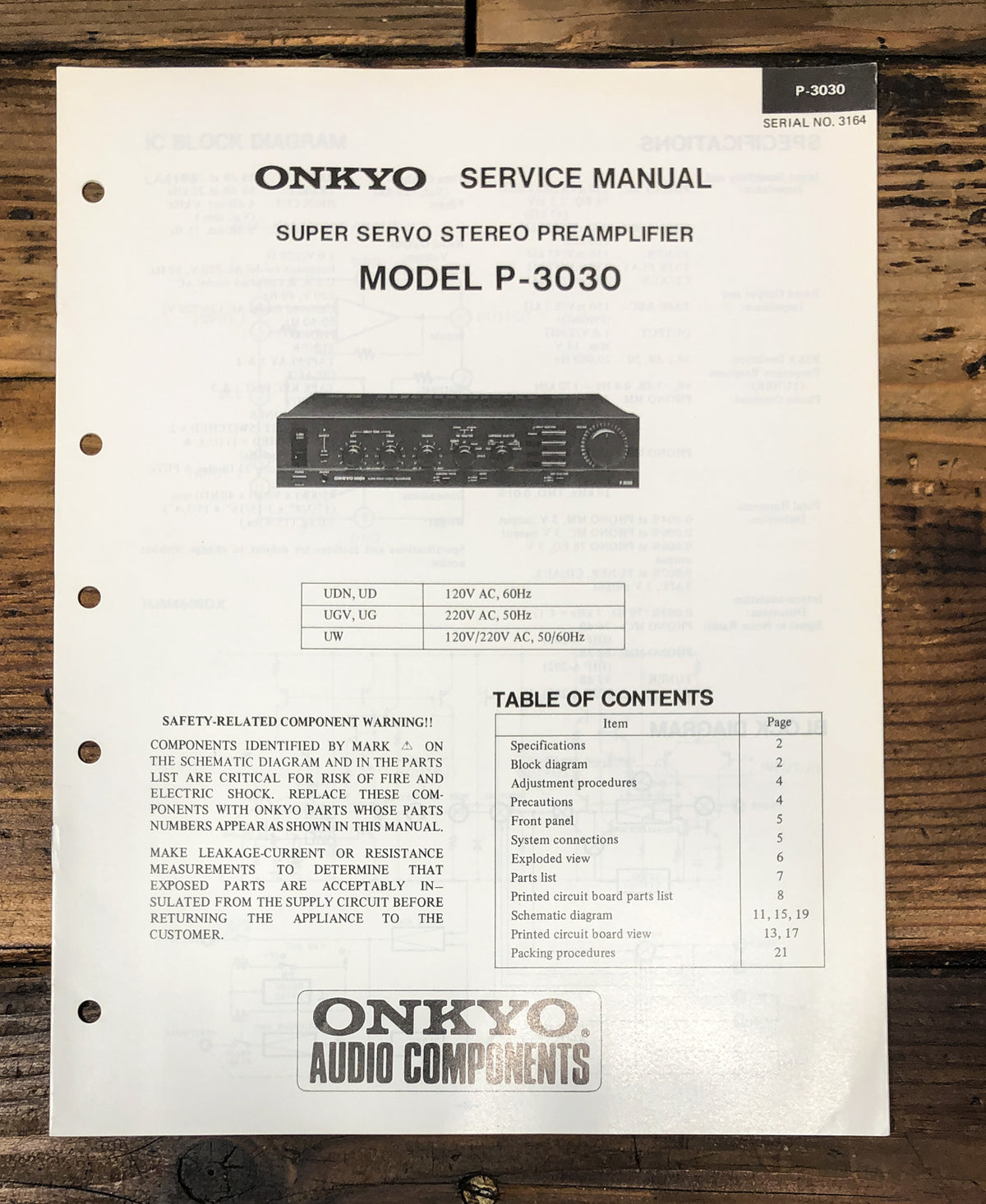 Onkyo P-3030 Preamp / Preamplifier  Service Manual *Original*