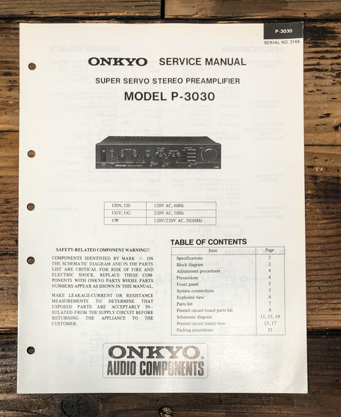 Onkyo P-3030 Preamp / Preamplifier  Service Manual *Original*