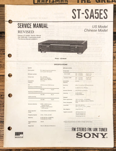 Sony ST-SA5ES Tuner  Service Manual *Original*
