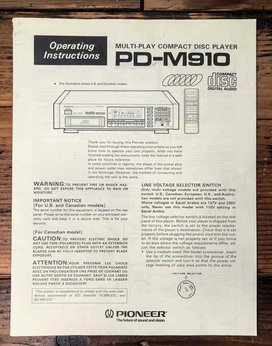 Pioneer PD-M910 CD Player Owners / User Manual *Original*