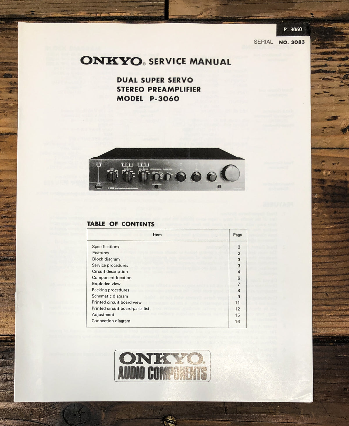 Onkyo P-3060 Preamp / Preamplifier Service Manual *Original*