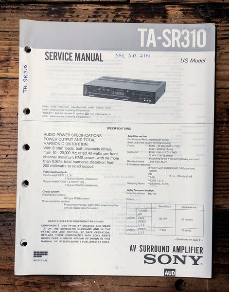 Sony TA-SR310 Amplifier  Service Manual *Original*