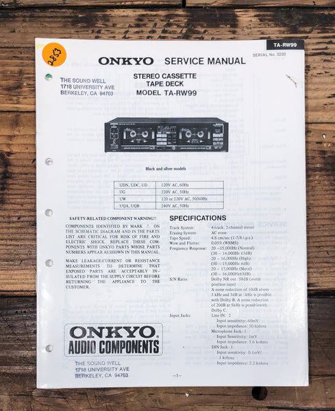 Onkyo TA-RW99 Cassette  Service Manual *Original*