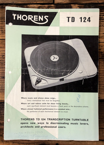 Thorens TD-124 TD-124 Turntable 3pg Dealer Brochure  *Original*