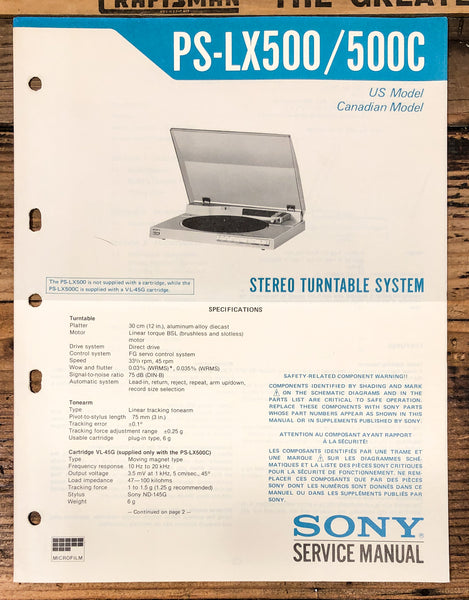 Sony PS-LX500 PS-LX500C Record Player / Turntable  Service Manual *Original*