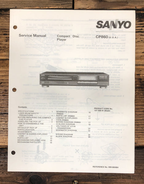 Sanyo CP-860 CP-860 CD Player Service Manual *Original*