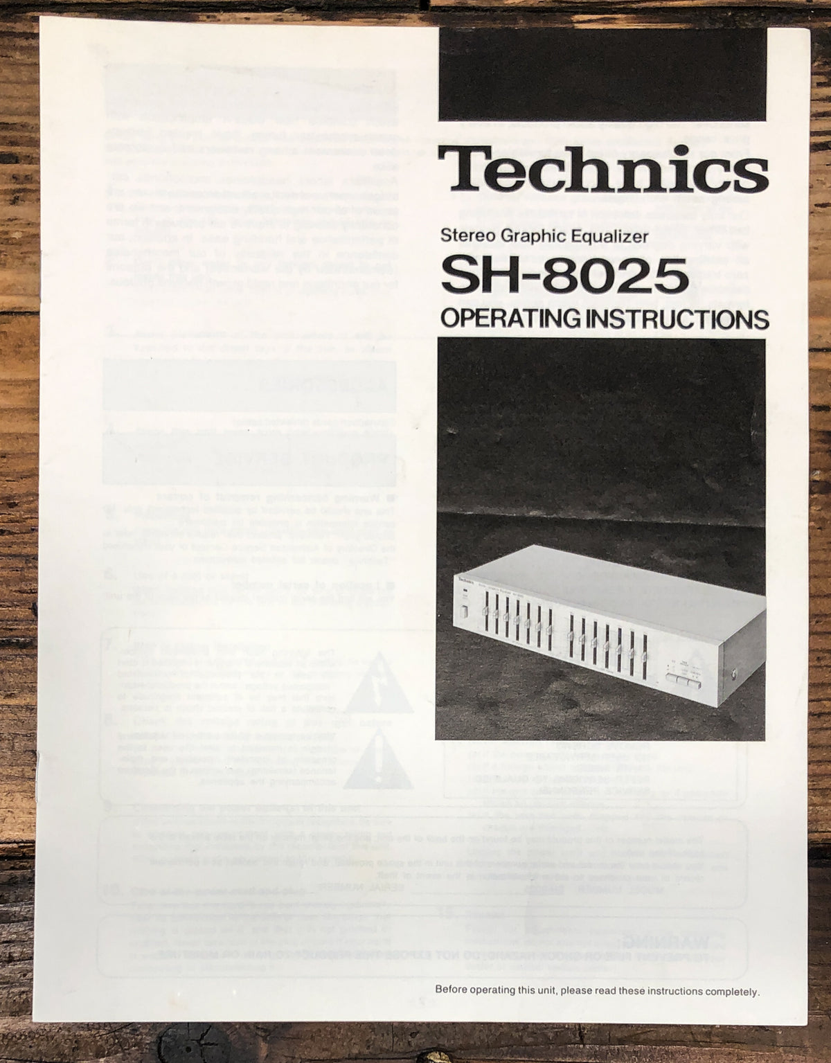 Technics SH-8025 Equalizer Owners / User Manual *Original*