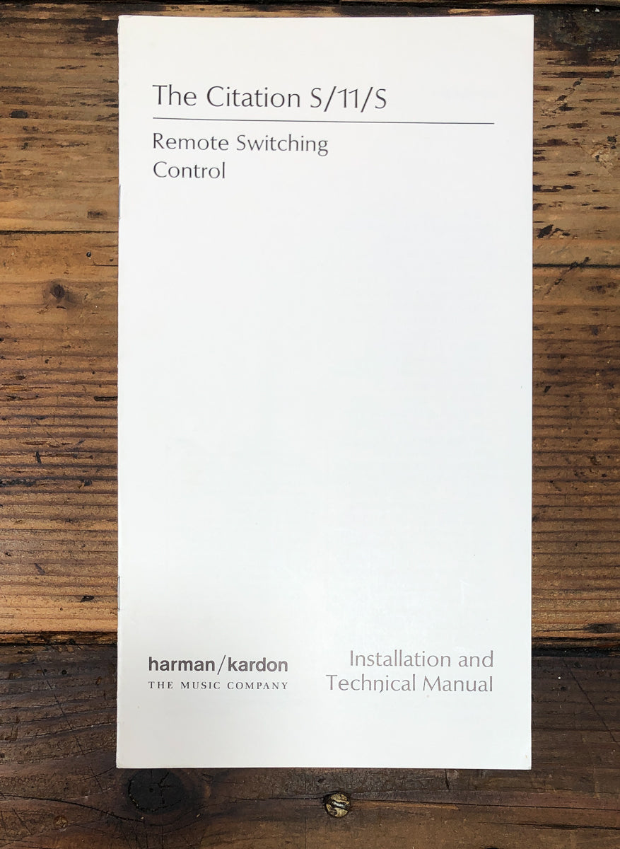 Harman Kardon Citation S / 11 / S Remote Control Owners / User Manual *Original*