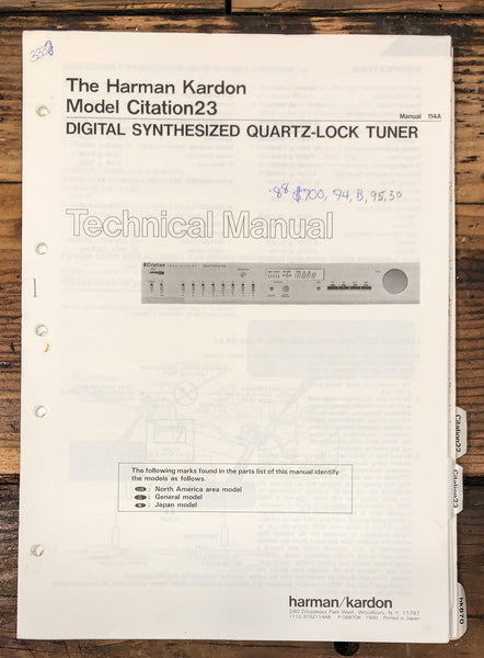 Harman Kardon Citation 23 Tuner  Service Manual *Original* #1