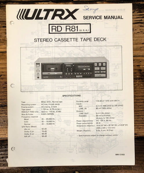 Sanyo RD R81 RD-R81 Cassette Service Manual *Original*