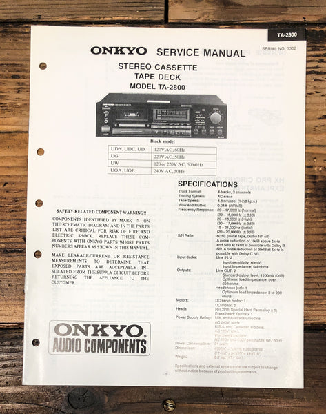 Onkyo TA-2800 Cassette Service Manual *Original*